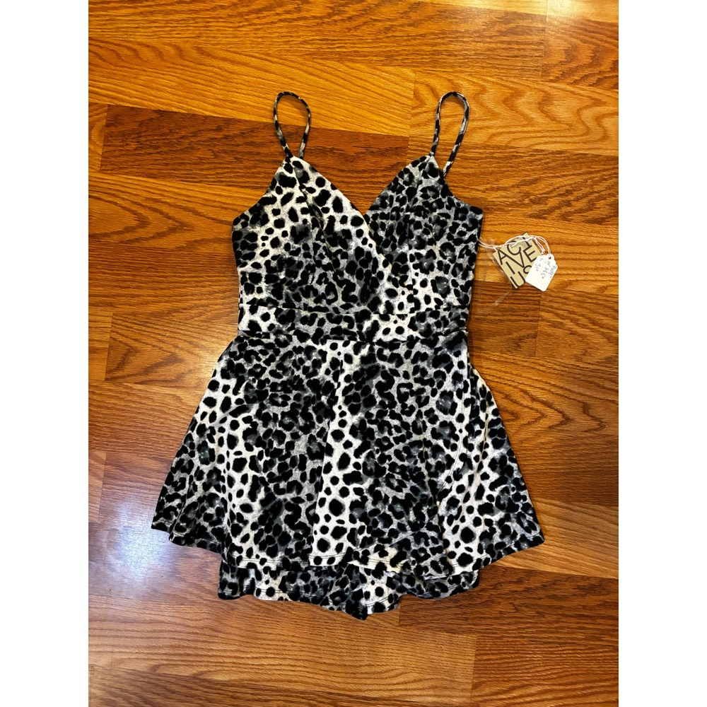 Active USA Leopard Print Romper Dress Indie Sleaze Sleeveless M Black White